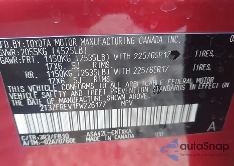 2015 Toyota Rav4 Le from USA, damaged, VIN 2T3ZFREV1FW226177